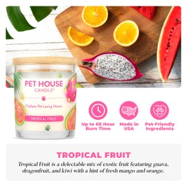 Pet House Candles, Clean Burning, Long Lasting Pet Odor Candles, Plant-Based, 60 Hour Burn Time - Tropical Fruit, 9 oz, 2 Pack