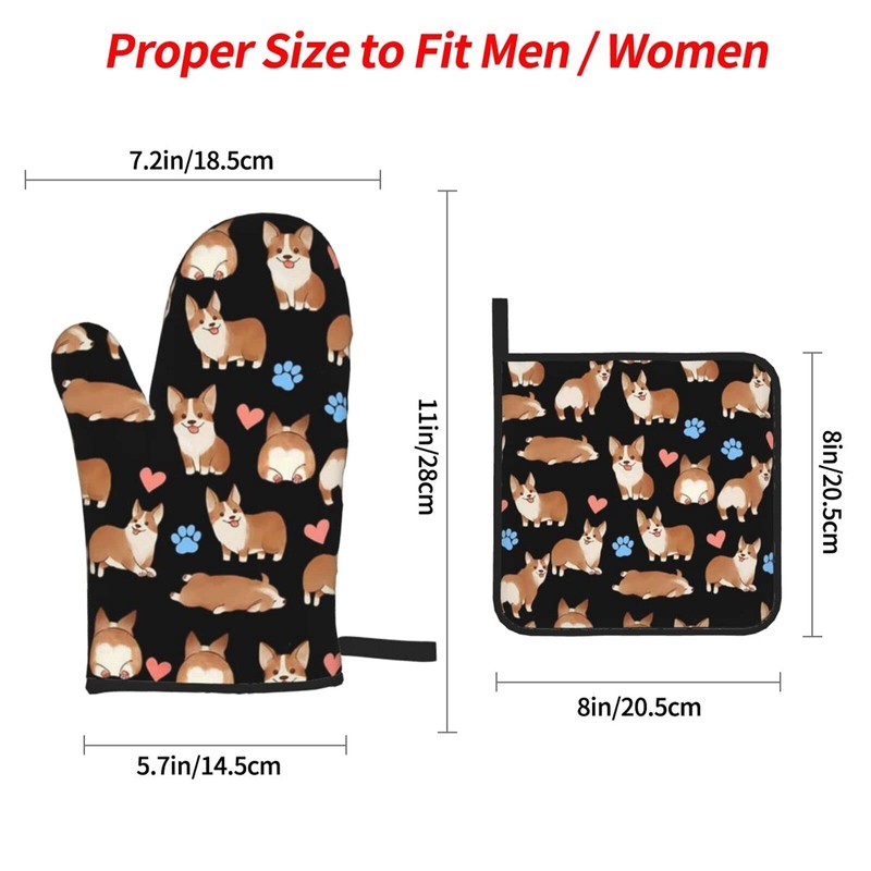Cute Corgi Dog 4pcs Oven Mitts and Pot Holders Sets,Heat