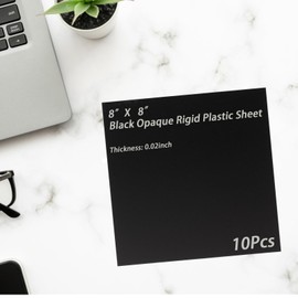 10 Pcs 8”X8” Black Opaque Rigid Plastic Sheet, 0.02 inch Thick PVC Sheet 200mm x 200mm for Office DIY Cutting