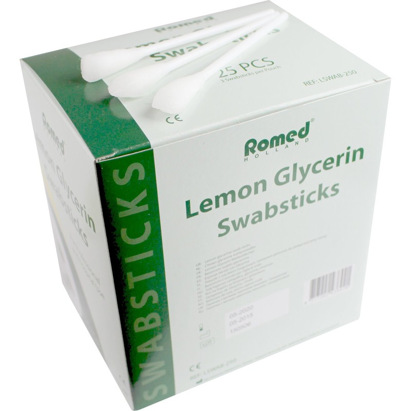 Romed Oral Care Sticks with Lemon Flavour Glycerine Swabsticks (25