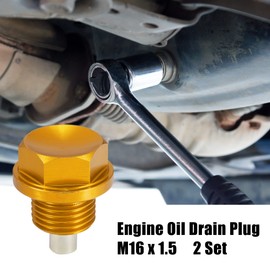 A ABSOPRO Pack of 2 Oil Drain Plug M16 x 1.5 Magnetic Oil Drain Plug Oil Pan Screw with Sealing Rings Gold