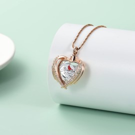 Yinplsmemory Red Cardinal Urn Ashes Necklace for Women Men Angel Wing Crystal Heart Urn Locket for Ashes Keepsake Memorial Cremation Jewelry, Stainless Steel, stainless steel