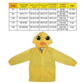 Bebé pato impermeable, verano bebé niño niña pato impermeable lindo de dibujos animados sudadera con capucha cremallera ligera ropa impermeable traje de abrigo (90)