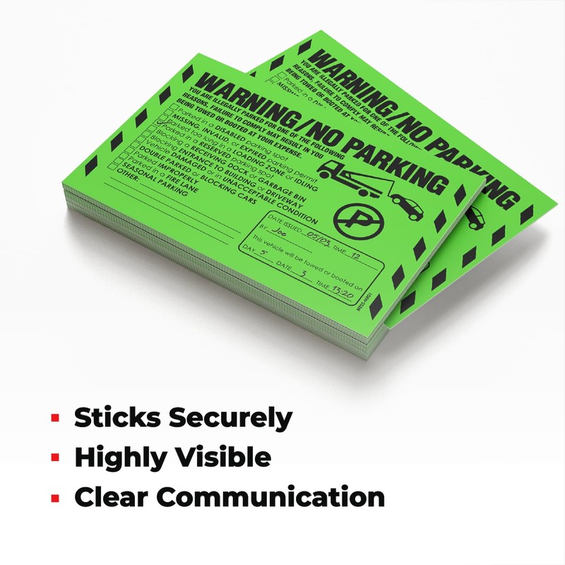 Parking Violation Stickers for Cars (Fluorescent Green) - 100 Illegal