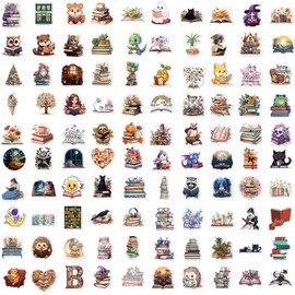 100 Pcs Book Stickers Waterproof Vinyl Reusable Decals with Cute Funny Aesthetic Designs for Reading Laptop Water Bottle Scrapbooking Luggage Bike Helmet Skateboard Sticker Gifts for Adults(No Repeat)