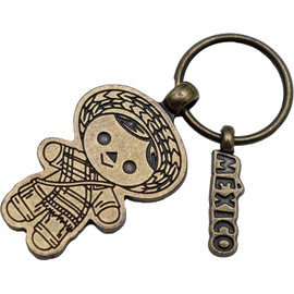 Llavero Metálico Otomí Figura de Niña o Niño Artesanal Diseño Cultural Mexicano en Dorado o Plateado Regalo Tradicional y Decorativo
