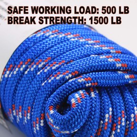 Wellmax Premium Quality Diamond Braid Nylon Rope, 3/8 inch by 50 Feet Blue Color, Heavy Duty