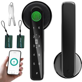 5 in 1 Smart Fingerprint Door Lock, Advanced Automatic Digital Handle with APP/Fingerprint/IC Card/Code/Keys, High-Security Electronic Locks for Modern Home/Office, Black