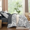 WONGS BEDDING Comforter Set Queen, 8 Pieces Black Gray Floral