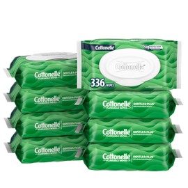 Cottonelle GentlePlus Flushable Wet Wipes with Aloe & Vitamin E, Adult Wet Wipes, 8 Flip-Top Packs, 42 Wipes per Pack (336 Total Flushable Wipes)