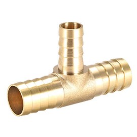 sourcing map Tee Brass Barb Fitting Reducer 3 Way, Fit Hose ID 16mm x 12mm x 16mm
