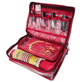 atorakushon Jewelry Travel Organizer Case Transparent Storage Zipper Locker Box Pouch for Necklaces Earrings Rings Bracelets Maroon
