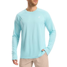 Pudolla Men's Sun Protection Shirts UV SPF UPF 50+ Long Sleeve Lightweight Quick Dry Swimming Fishing Shirts(Light Blue XXL)