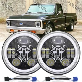 JESUO Pair 7" inch LED Headlights Skull DRL for Chevy C10 C20 Pickup G10 G20 Nova