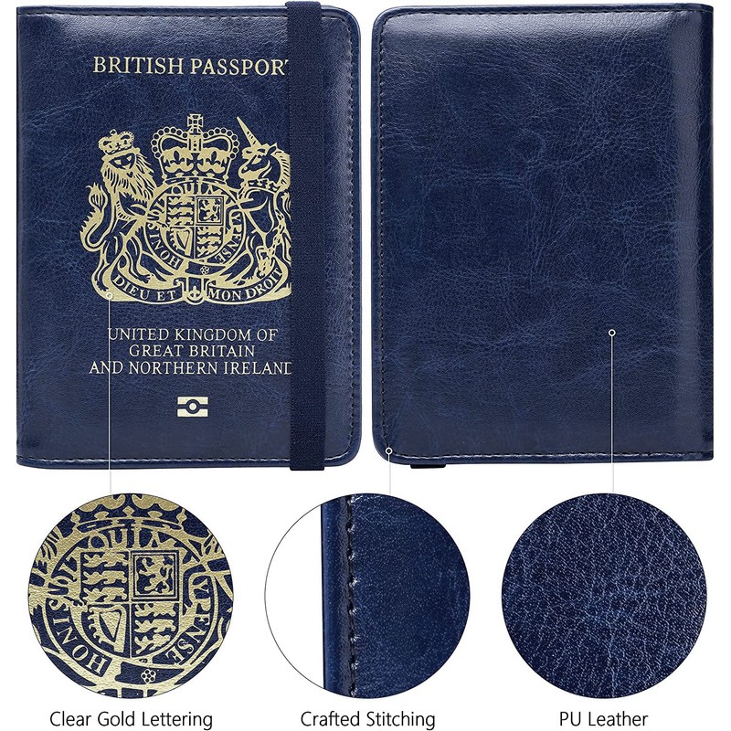 MOIRENTO UK Passport Cover Holders Protector PU Leather Navy Blue