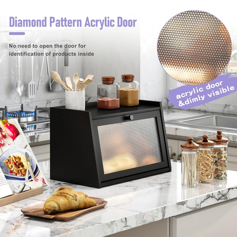 Wieghda Large Farmhouse Bread Box with Window, Bread Storage Container