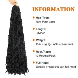 36 Inch 6 Packs Nu Faux Locs Crochet Hair Pre-Looped Synthetic Crochet Twist Braiding Hair Goddess Curly Wavy Crochet Braids Hair for Black Women (#1B)
