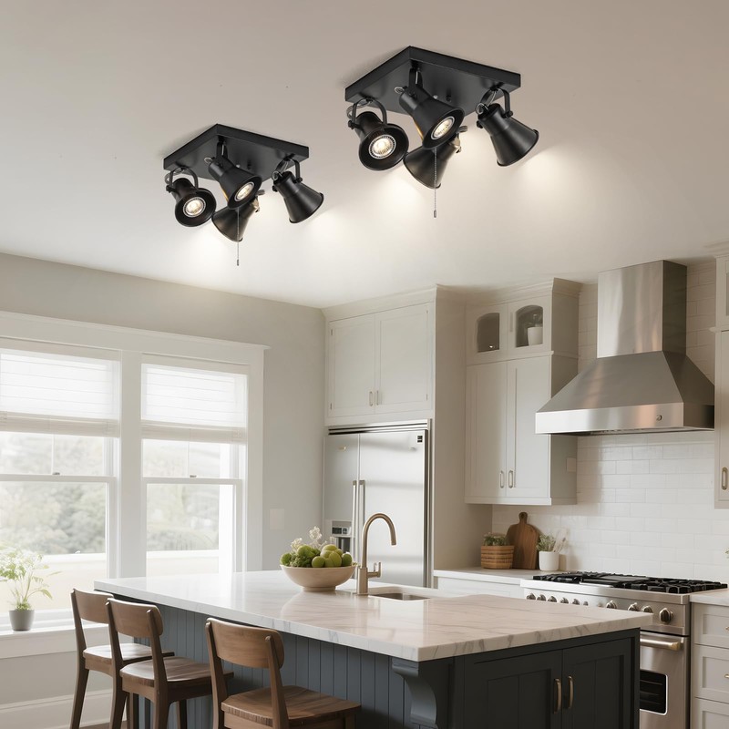 KEESFU 4-Light Square Ceiling Light Fixture with Pull Chain Switch,