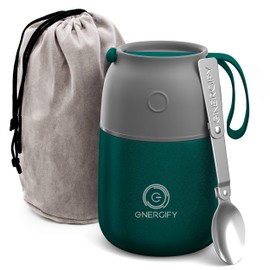 Vacuum Insulated Food Jar Portable 17oz Wide Mouth Thermos incl. Folding Spoon, Cup. Hot & Cold Drinks Soup Thermo Lunch Container for kids & Adults BPA-Free Stainless Steel Leak Proof Brilliant Green