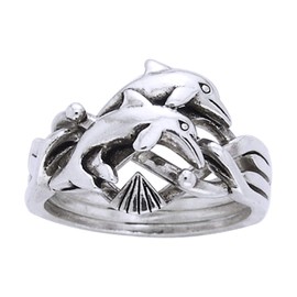 Dolphin Puzzle Ring Sterling Silver Four Band Size 12(Sizes 5,6,7,8,9,10,11,12,13,14)