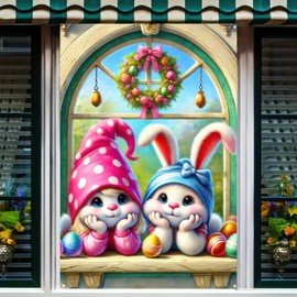 BlissYard Easter Bunny Window Cover Banner 31x47 Inch Easter Window Decoration Cute Bunny Background Banner Easter Bunny Window Curtain Easter Window Cover Party Banner Decoration Easter Party Favors