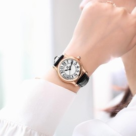 SHENGKE Casual Fashion Women's Watch Easy Read Dial 12H Display Round Case Analog Wrist Watch Soft and Breathable Leather Strap, White and gold, Strap.