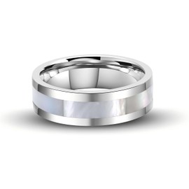 SingTam Titanium Wedding Bands with Mother of Pearl Inlay 6mm for Everyday Wear Comfort Fit Engagement Ring for Men Women