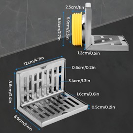 HISUEKIG Drenaje de Piso de Esquina con Superficie en Forma de L, Proceso de Dibujo, Resistente a la corrosión y antioxidante, Drenaje de Piso Lateral para tuberías de 2,3 Pulgadas