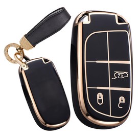 TECART Smart Car Key Case Cover Fits Chrysler 300C Jeep Renegade Compass Grand Cherokee Dodge Fiat 500X TPU Protective Key Cover Accessories Car Key Case with 3 Buttons A, black