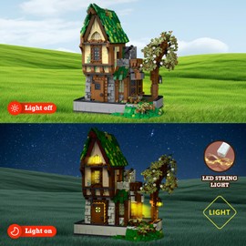 JMBricklayer Medieval House Building Sets for Adults, Medieval Tavern Architecture Toys Castle Set with LED Light, Vintage Collectible or Home Office Display, Ideas Gift for Girls Boys Women 30124