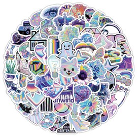 Purple Laser Stickers, 100PCS Small Size Cute Dazzling Graffiti Sticker for Teens Adults, Vinyl Waterproof Aesthetic Girl's Y2K Decals for Cell Phones Laptops