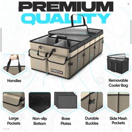FORTEM Trunk Organizer with Cooler For SUV Car Trunk, Foldable Storage, Car Accessories for Women Men, Collapsible Bag, Perfect Christmas Gifts, 600D Oxford, Non Slip Bottom, Straps, Soft Cover (105L)