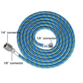 HUBEST 6' FT Braided Airbrush Air Hose 1/8"-1/8"(1/4") Adaptor Fitting Hose 1/8” Size On Both End and Adapter 1/8” male - 1/4” female