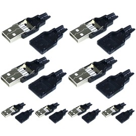 Audiophan USB A Type Plug Self Working Connector Assembly 8pcs DIY for USB 2.0 Black