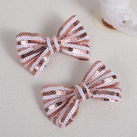 4" Glittery Champagne Sequins Hair Bow Clips 2pc Sparkly Bow-Knot Alligator Hairpins Barrettes for Toddler Teen Flower Girls Summer Cocktail Wedding Party Dress Decor Accessory