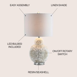 JONATHAN Y JYL1049A Seashell Rosette 24" LED Table Lamp Contemporary Transitional Bedside Desk Nightstand Lamp for Bedroom Living Room Office College Bookcase LED Bulb Included, Cream