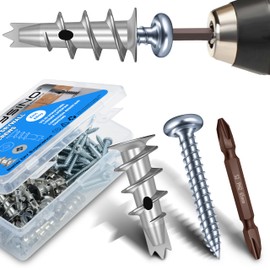 Marysino #8 Zinc Self Drilling Metal Drywall Anchors, 50Pcs Drywall Anchors and Screws Kit, 50 Heavy Duty Sheetrock Anchors + 50#8 x 1-1/4" Screws, 50LB Wall Hanging Kit