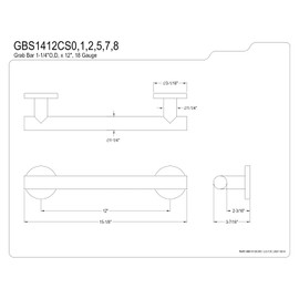 Kingston Brass GBS1412CS2 Berwyn Grab Bar, Polished Brass 15.13 x 3.44 x 3.06