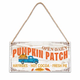 Fall Harvest Pumpkin Patch Decor for Farmhouse, Open Daily Pumpkin Patch Thanksgiving Decorations, Farmhouse Living Room Autumn Hanging Sign, Set Of 1 Wooden Sign With Rope -D02