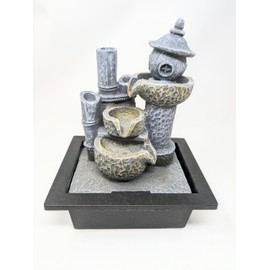 Indoor Water Feature - Decorative Tabletop Fountain with Cascading Bowls and Stone Effect Design - Relaxing Waterfall Ornament for Home or Office - 18cm x 22cm x 30cm JR5197