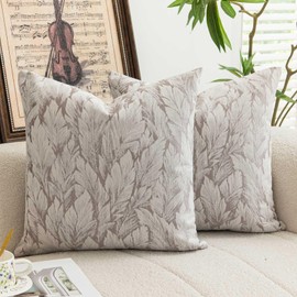 WACOMECO Decorative Throw Pillow Covers, Pack of 2 Accent Farmhouse Cushion Covers for Couch Sofa Bed Home Decoration, 18x18 inch, Taupe