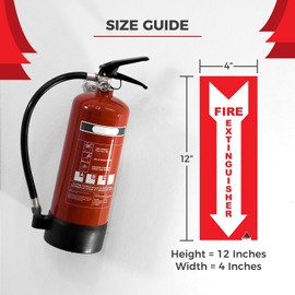 Fire Extinguisher Sign Stickers [25 Pack]- 4" X 12" 2 mil Permanent Adhesive Label For Indoor Use. High Visibility Fire Extinguisher Sign Arrow For Use With Fire Extinguisher Hanger Or Fire Extinguisher Cabinet