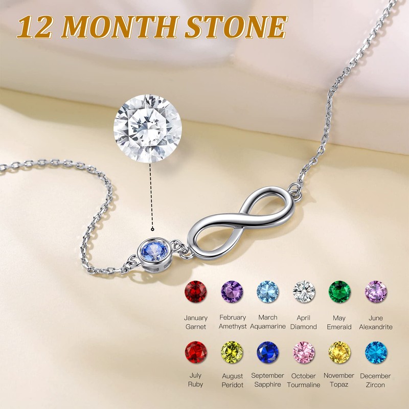 Suplight 925 Stelring Silver Infinity Anklet with Moonstone, Crystal Anklet