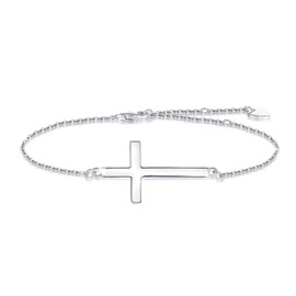 YZSFMZGE 925 Sterling Silver Cross Anklet for Women 14K White Gold Plated Faith Anklet Adjustable Religious Cross Anklet Large Bracelet Dainty Jewelry Confirmation Gift for Festival Vacation