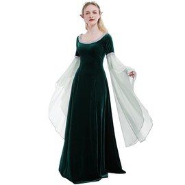 daizbella Medieval Renaissance Costume Dress Handmade Historical Rretro Dress Velvet Gown with Chiffon Sleeves
