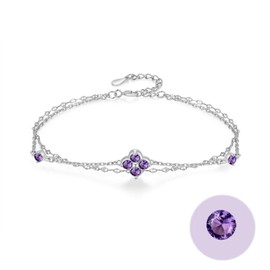 FH.bird Blue Topaz Bracelet, Women's November Birthstone, Four Leaf Clover, Lucky Flower, 925 Silver, Hypoallergenic Bracelet, Blue, Simple Accessory, Mother's Wife, Girlfriend, Gift, Birthday, Silver