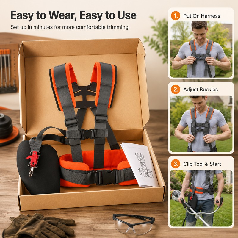 Adjustable Brush Cutter Harness for Yard Work – Padded Double