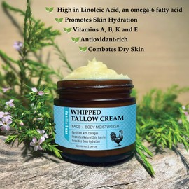 Pollo Gold Handmade Whipped Chicken Tallow Cream – Organic Face and Body Cream infused Olive Oil and Essential Oils for Extremely Dry Skin 2.0 oz (Vanilla Bean)