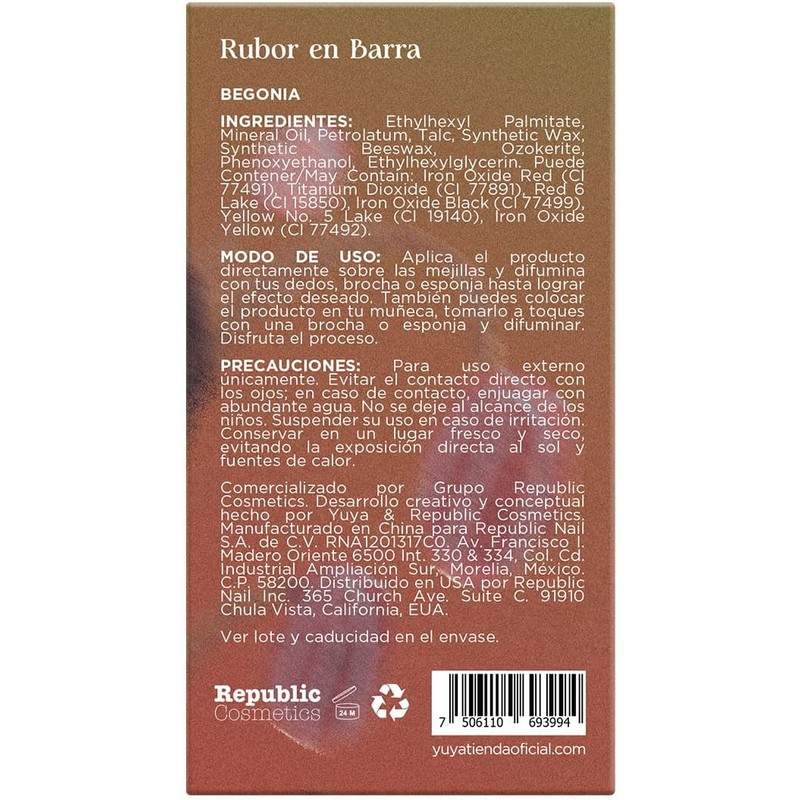 Republic Cosmetics - Blush En Barra Begonia (Naranja Tostado)