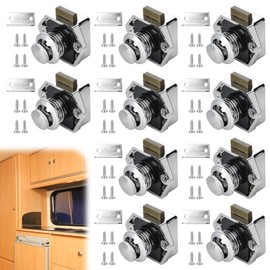 Pack of 10 Push Lock Lock Push Button Catch Keyless Motorhome Locking Push Button Lock for Motorhomes, Yachts, Boats, RV Camping Cabinet, Caravan (Chrome)